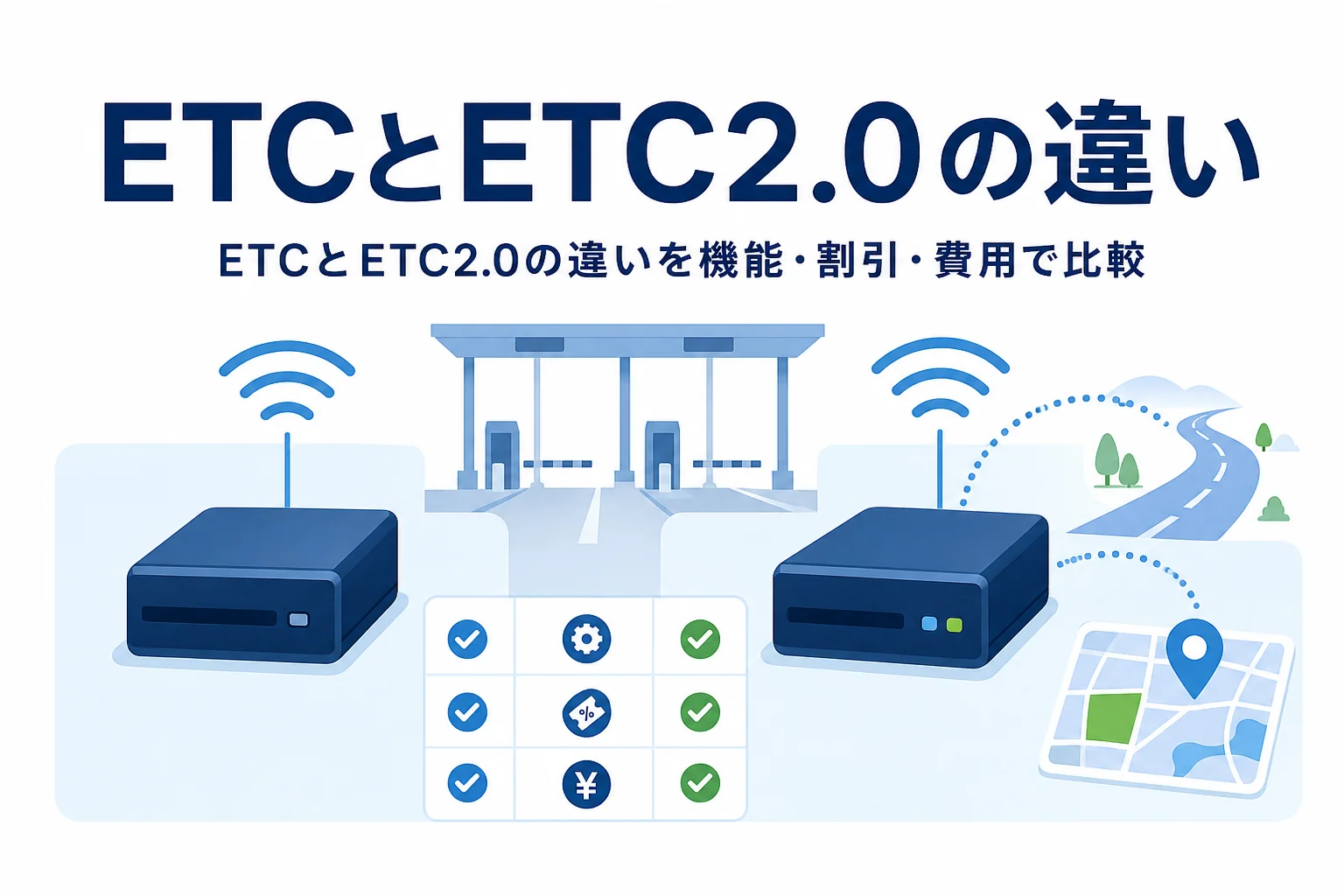 2台の車載器を並べて「ETCとETC2.0の違い」を比べるアイキャッチ