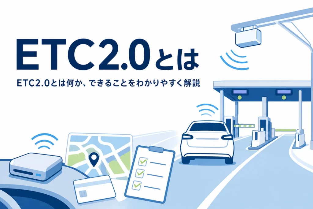 料金所を通る車と電波のアイコンに「ETC2.0とは」の文字を重ねたアイキャッチ