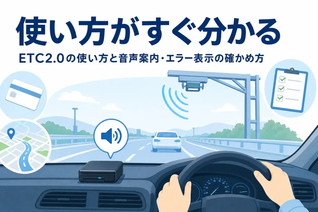 高速道路を走る車内の車載器と、ETC2.0の使い方を紹介する記事タイトル